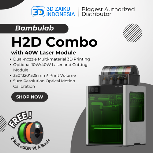 Bambulab H2D Combo with Laser Module Dual Nozzle AMS 2 Pro Multi Color Closed Loop Motor and Heated Chamber - H2D Combo with 40W Laser Module